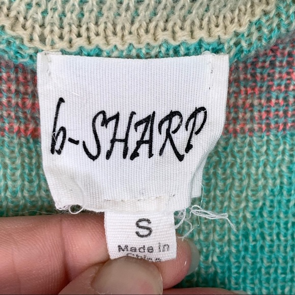 B Sharp Small Neon Aztec Waterfall Open Front Vest Cardigan Mohair soft - Picture 4 of 6